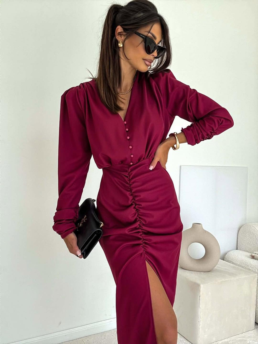 Elegancka midi SUKIENKA VENEZIA bordowa